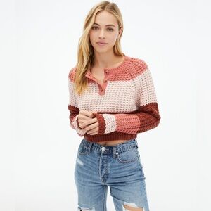 Aeropostale Women’s Colorblock Stripe Henley Sweater Size Large NWT